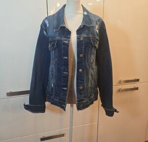 Red Star Womens Cropped Distressed Stretch Denim Jacket Blue Size Large